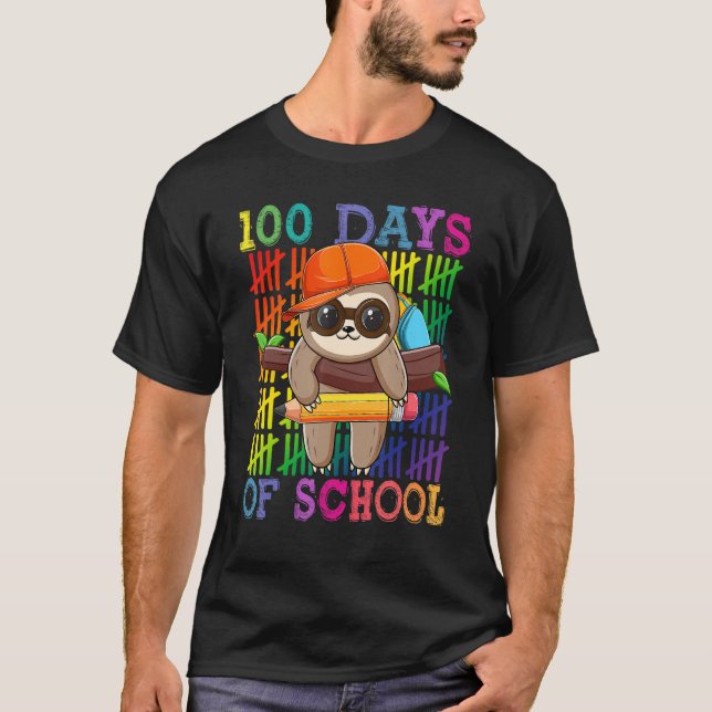 T-shirt Joyeux 100 Jours D'École Mignonne Sloth Heureux 10 (Devant)