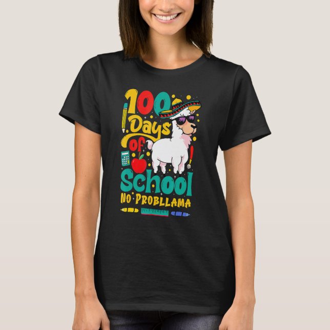 T-shirt Joyeux 100 Jours D'école Pas De Problème Lama 100è (Devant)