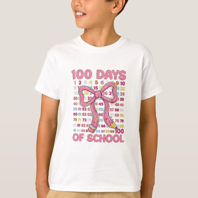 T-shirt Joyeux 100 Jours d'École Ruban Rose (Devant)