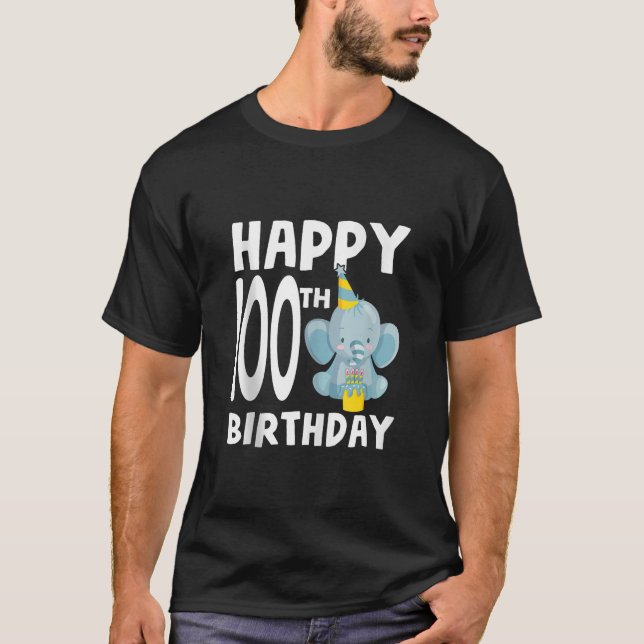 T-shirt Joyeux 100e anniversaire garçon bébé éléphant 100  (Devant)