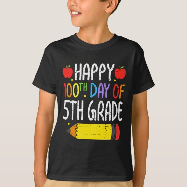 T-shirt Joyeux 100e Jour De 5e Année Étudiants Enseignants (Devant)