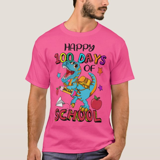 T-shirt Joyeux 100E Jour De Dinosaure Scolaire 100 Jours K (Devant)