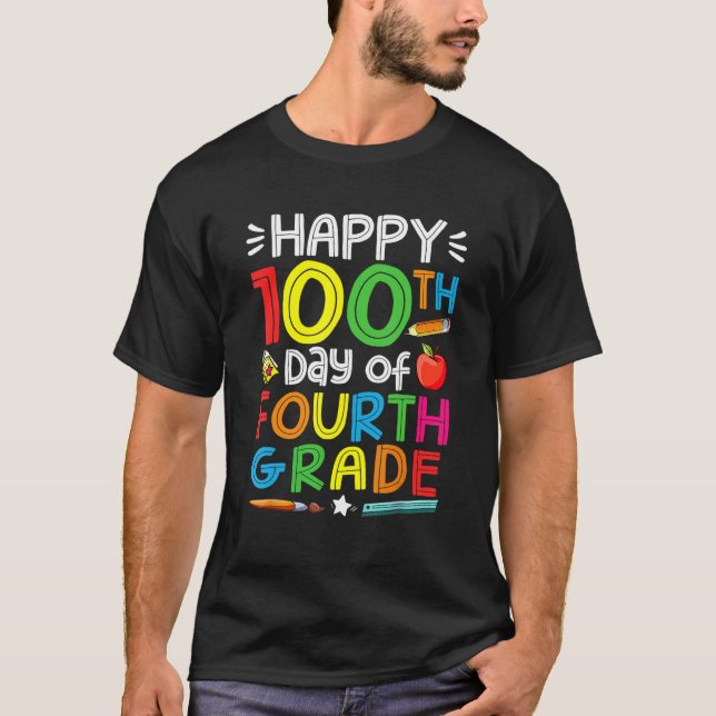 T-shirt Joyeux 100e Jour De L'École 4e Année 100 Jours De  (Devant)