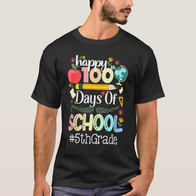 T-shirt Joyeux 100e jour de l'école 5e année Enseignant 10 (Devant)