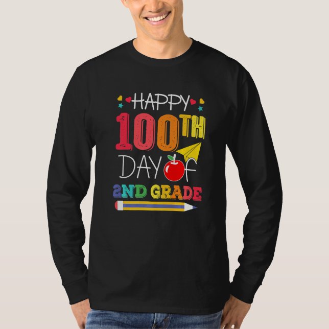 T-shirt Joyeux 100e Jour De L'École Enseignant De 2E Année (Devant)