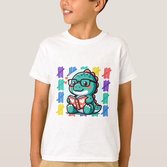 T-shirt Joyeux 100e jour de l'école Rainbow Dino pour Smar (Devant)