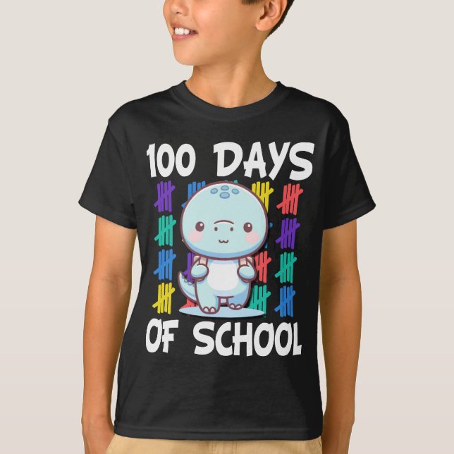 T-shirt Joyeux 100e jour de l'école Rainbow Dino pour Smar (Devant)