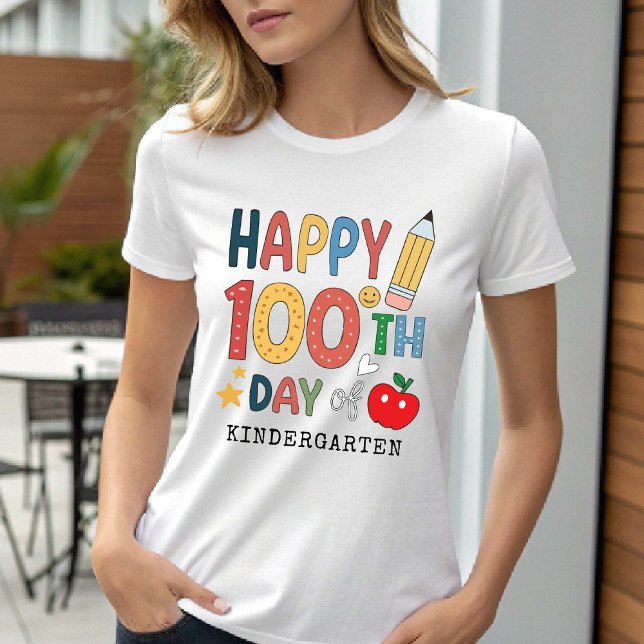 T-shirt Joyeux 100e jour d'école maternelle enseignant (Happy 100th Day of Kindergarten School Teacher T-Shirt)