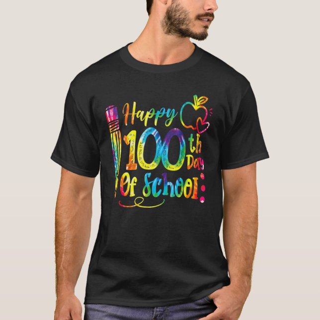 T-shirt Joyeux 100e jour d'école professeur élève Tie Dye  (Devant)