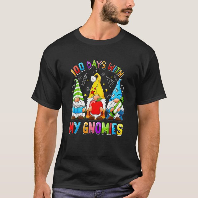 T-shirt Joyeux 100e jour d'école Trois Gnomes Thé Virtuel (Devant)