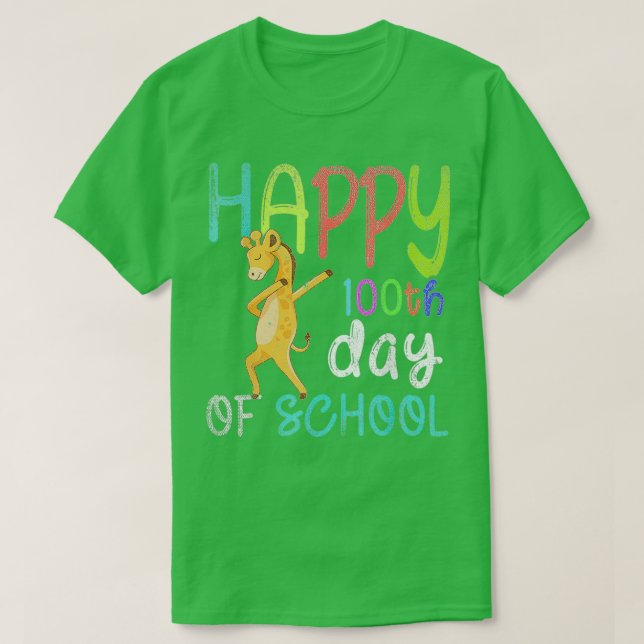 T-shirt Joyeux 100ème Jour De L'École Dabbing Giraffe 100  (Design devant)