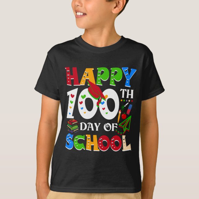 T-shirt Joyeux 100ème Jour De L'École Professeur Rainbow (Devant)