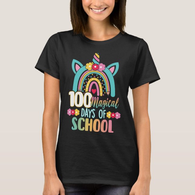 T-shirt Joyeux 100ème Jour De L'École Rainbow Unicorn 100  (Devant)