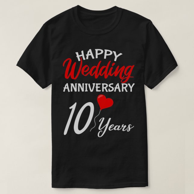 T-shirt Joyeux 10e anniversaire de Mariage Coeur Lui Coupl (Design devant)