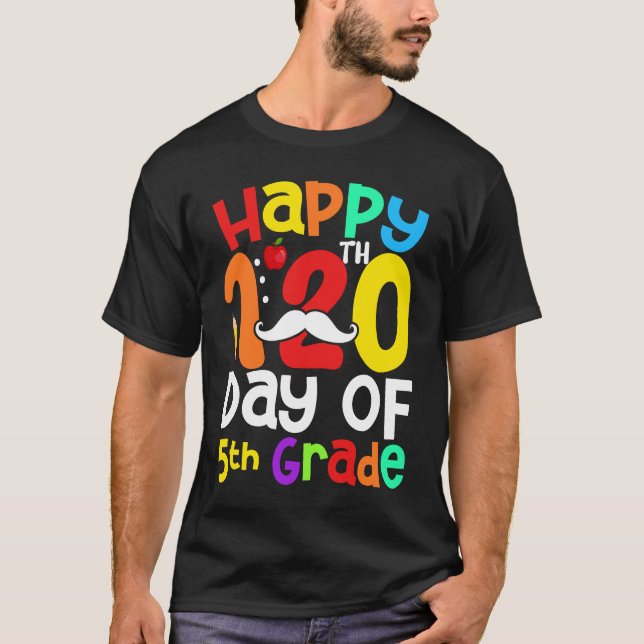 T-shirt Joyeux 120e Jour de 5e année Mustache enseignant S (Devant)