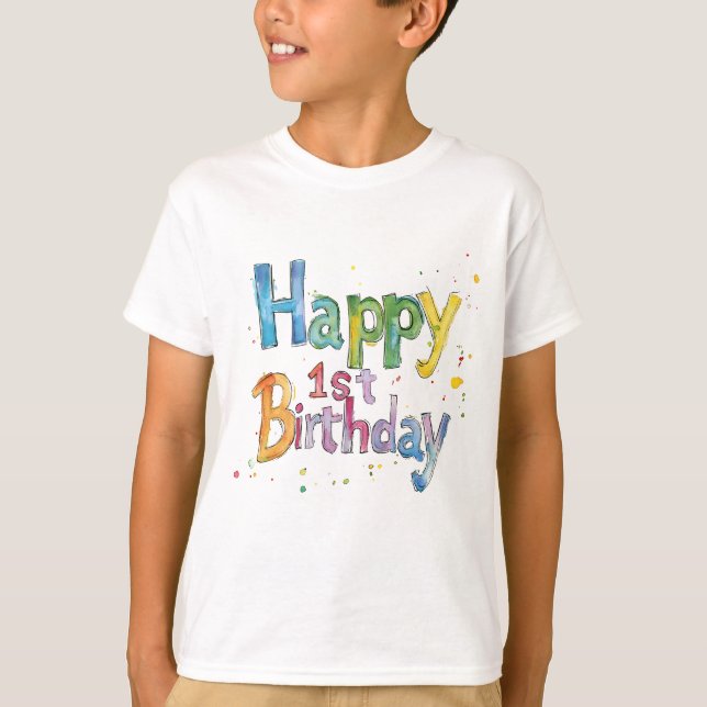 T-shirt Joyeux 1er anniversaire - Design d'art de texte mi (Devant)