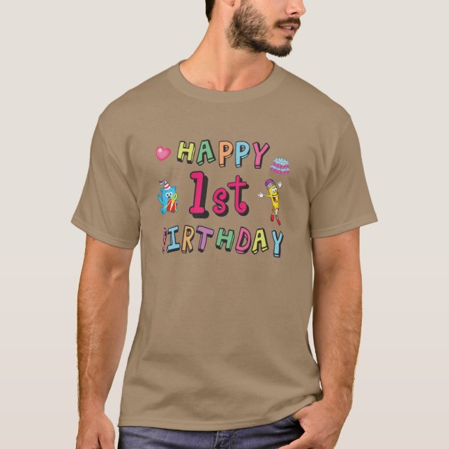 T-shirt Joyeux 1er anniversaire pour enfants de 1 an B jou (Devant)