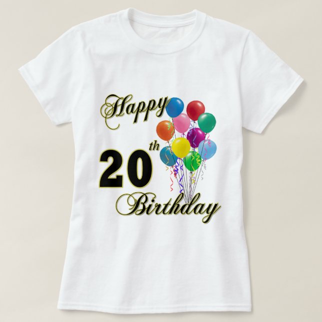 T-shirt Joyeux 20ème anniversaire avec des ballons (Design devant)