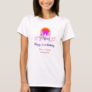 T-shirt Joyeux 21e anniversaire rose ajouter nom monogramm