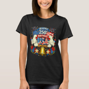 T-shirt Joyeux 250e Anniversaire Usa Floral 4 Juillet Drap