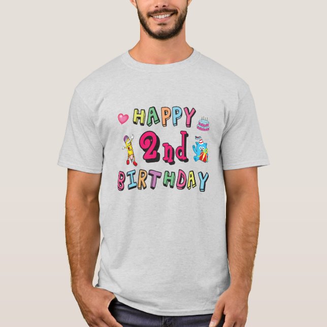 T-shirt Joyeux 2e anniversaire. 2 ans avant jour. (Devant)