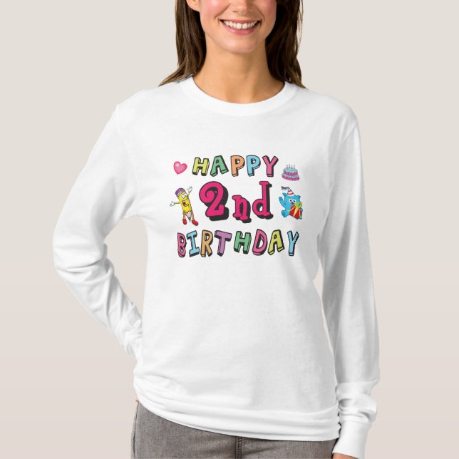 T-shirt Joyeux 2e anniversaire. 2 ans avant jour. (Devant)
