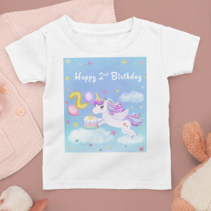 T-Shirt Joyeux 2ème anniversaire Unicorn avec gâteau d'ann