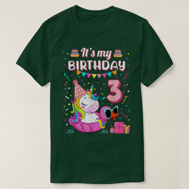 T-shirt Joyeux 3e anniversaire fille Unicorn Canard Float  (Design devant)