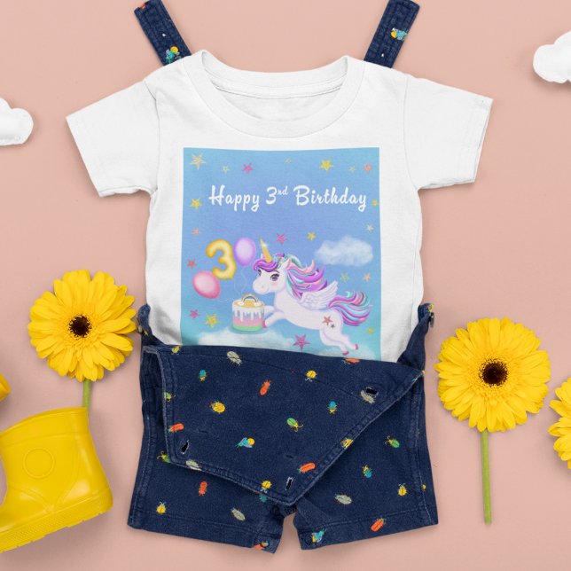 T-Shirt Joyeux 3ème anniversaire Unicorn avec gâteau d'ann (Créateur téléchargé)