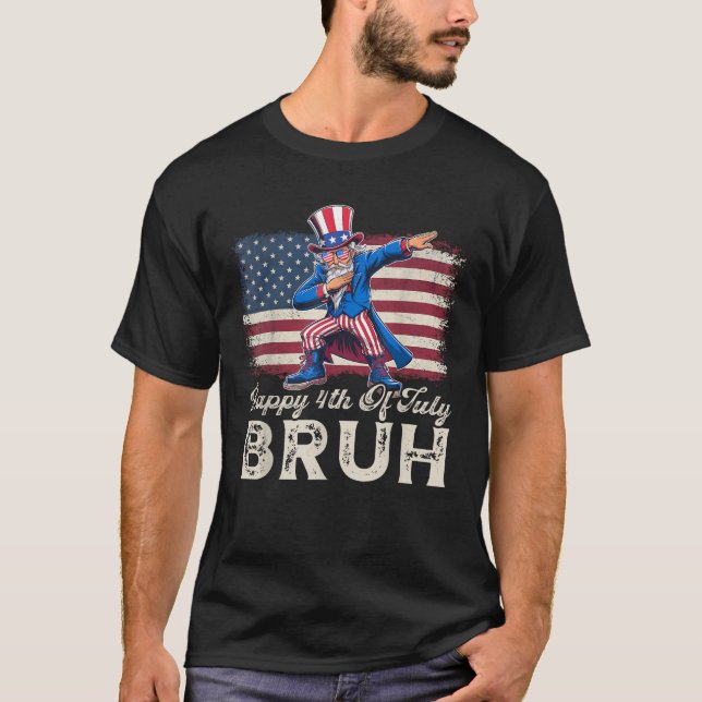 T-shirt Joyeux 4 juillet Bruh Funny Oncle Sam Dabbing Boy (Devant)