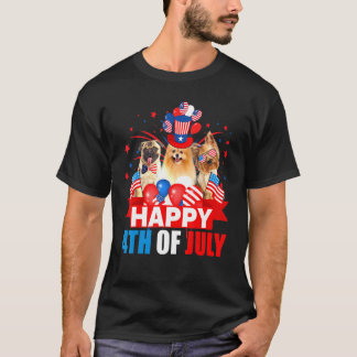 T-shirt Joyeux 4 juillet chien de drapeau américain à troi