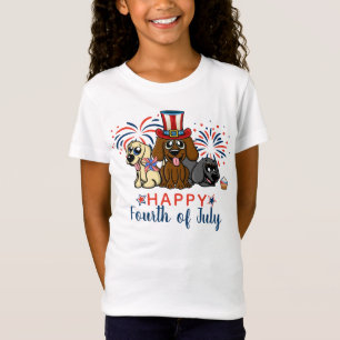 T-Shirt Joyeux 4 juillet Chiens Feu d'artifice patriotique