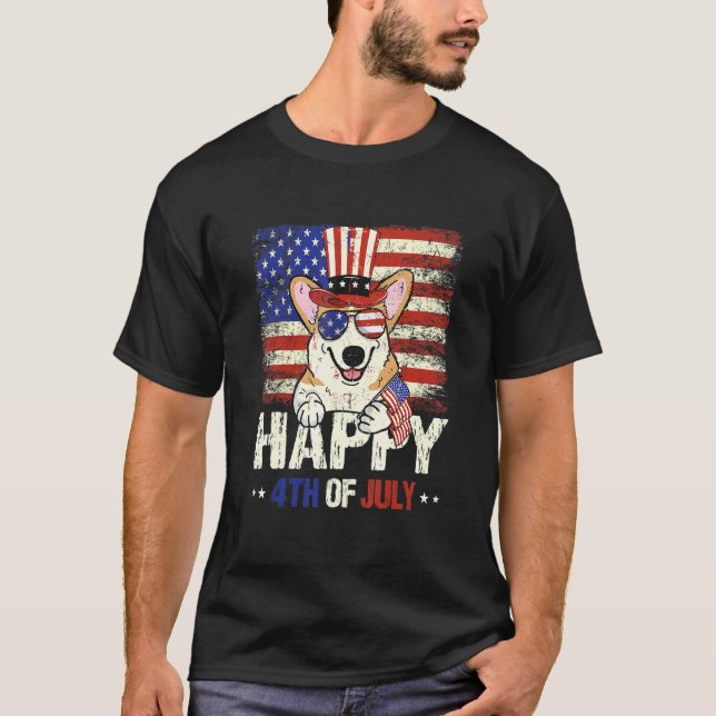 T-shirt Joyeux 4 juillet Corgi (Devant)