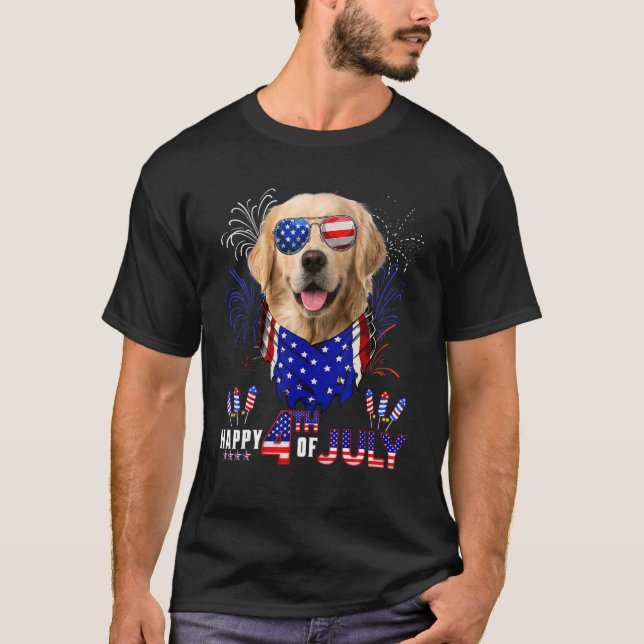 T-shirt Joyeux 4 juillet Drapeau Américain Golden Retrieve (Devant)