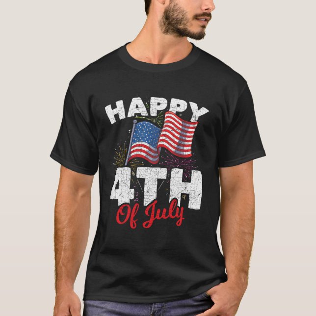 T-shirt Joyeux 4 juillet Drapeau américain patriotique 4E  (Devant)