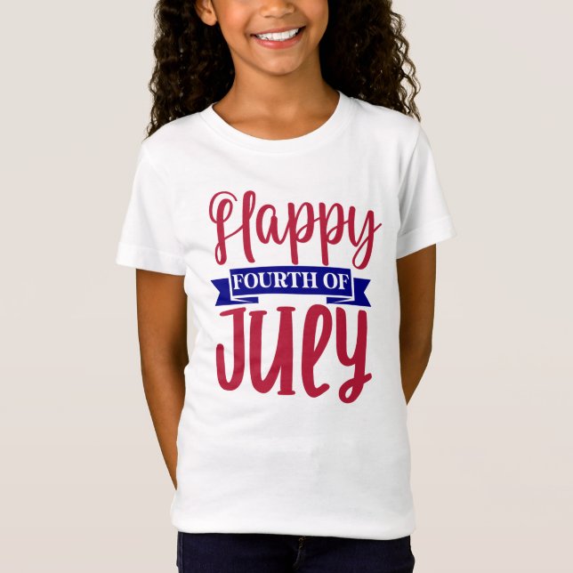 T-Shirt Joyeux 4 Juillet Filles (Devant)