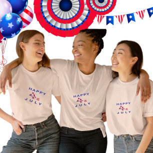 T-shirt Joyeux 4 Juillet Filles Bleues Et Rouges