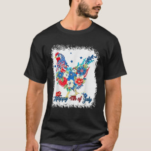 T-shirt Joyeux 4 juillet Floral Fleurs de poulet Patriotiq