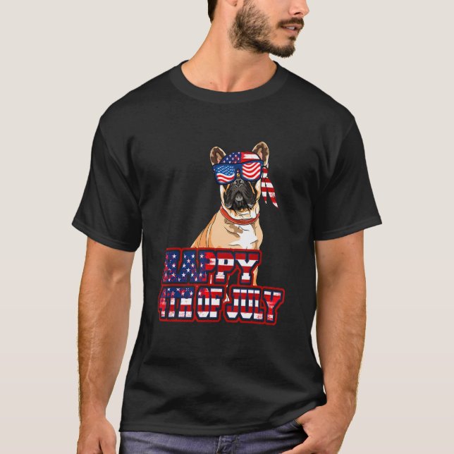 T-shirt Joyeux 4 juillet français Bulldog Drapeau américai (Devant)