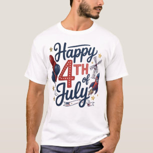 T-shirt Joyeux 4 juillet Fusée Patriotique & Étoiles