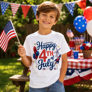 T-shirt Joyeux 4 juillet Fusée Patriotique & Étoiles
