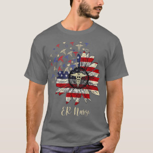 T-shirt Joyeux 4 juillet infirmière de l'équipage Sunflowe