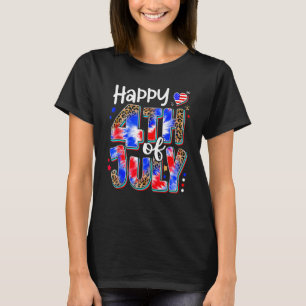 T-shirt Joyeux 4 juillet Leopard USA American Flag Patrio