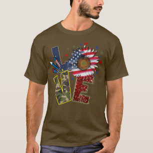 T-shirt Joyeux 4 juillet Love Sunflower Independence Day