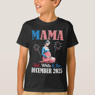 T-shirt Joyeux 4 juillet Maman Rouge Blanc Et Date D'échéa