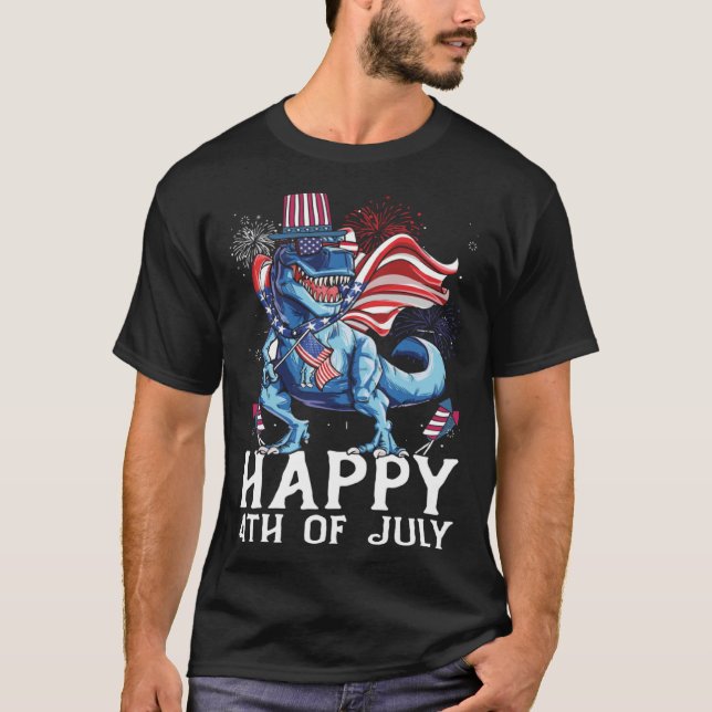 T-shirt Joyeux 4 juillet T-Rex Dino Patriotique Cute 4e De (Devant)