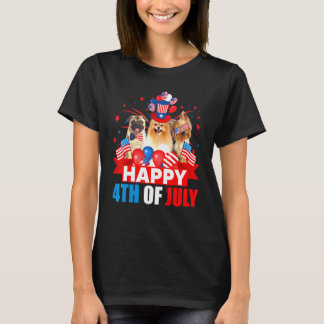 T-shirt Joyeux 4 juillet Trois chiens de drapeau américain