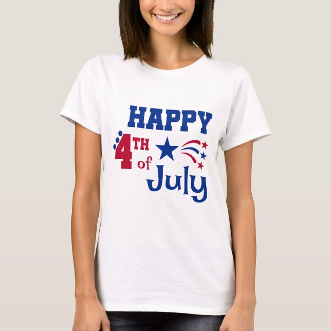 T-shirt Joyeux 4 juillet typographie et pétards (Devant)