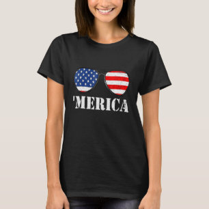 T-shirt Joyeux 4 juillet'Amérique Drapeau Lunettes de sole