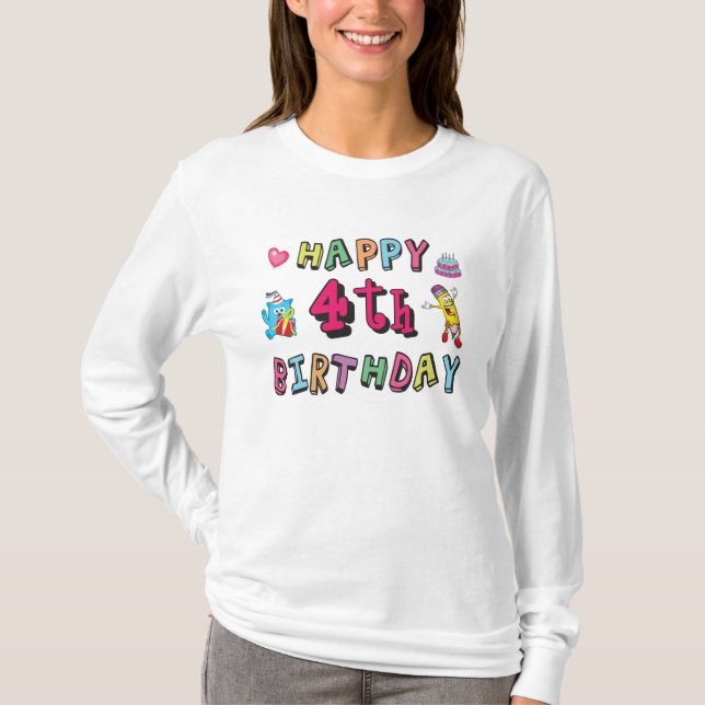 T-shirt Joyeux 4e anniversaire. 4 ans b-jour. (Devant)